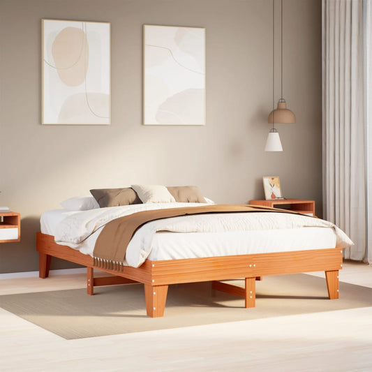 Cadre de lit sans matelas cire marron 160x200cm bois pin massif