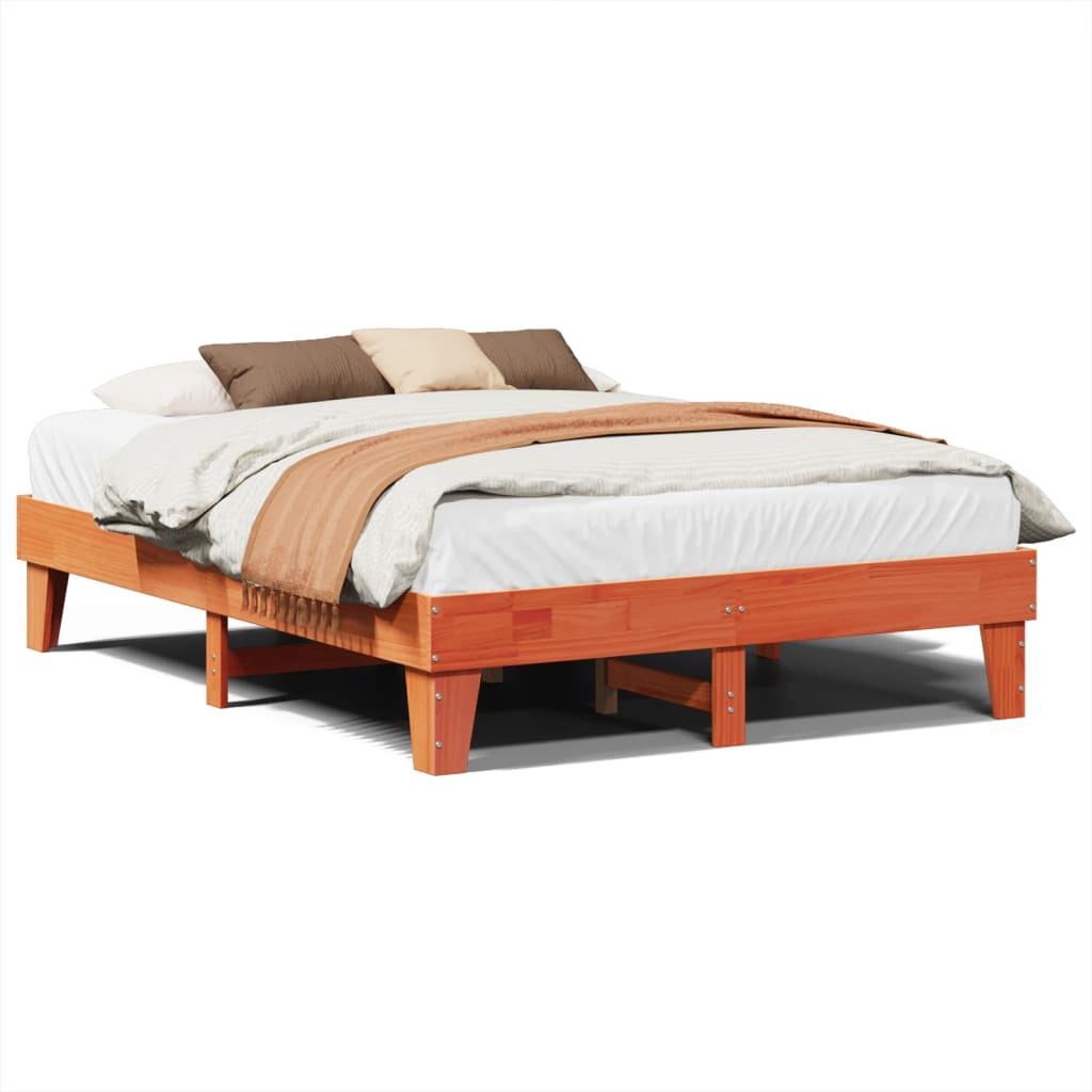 Cadre de lit sans matelas cire marron 150x200cm bois pin massif