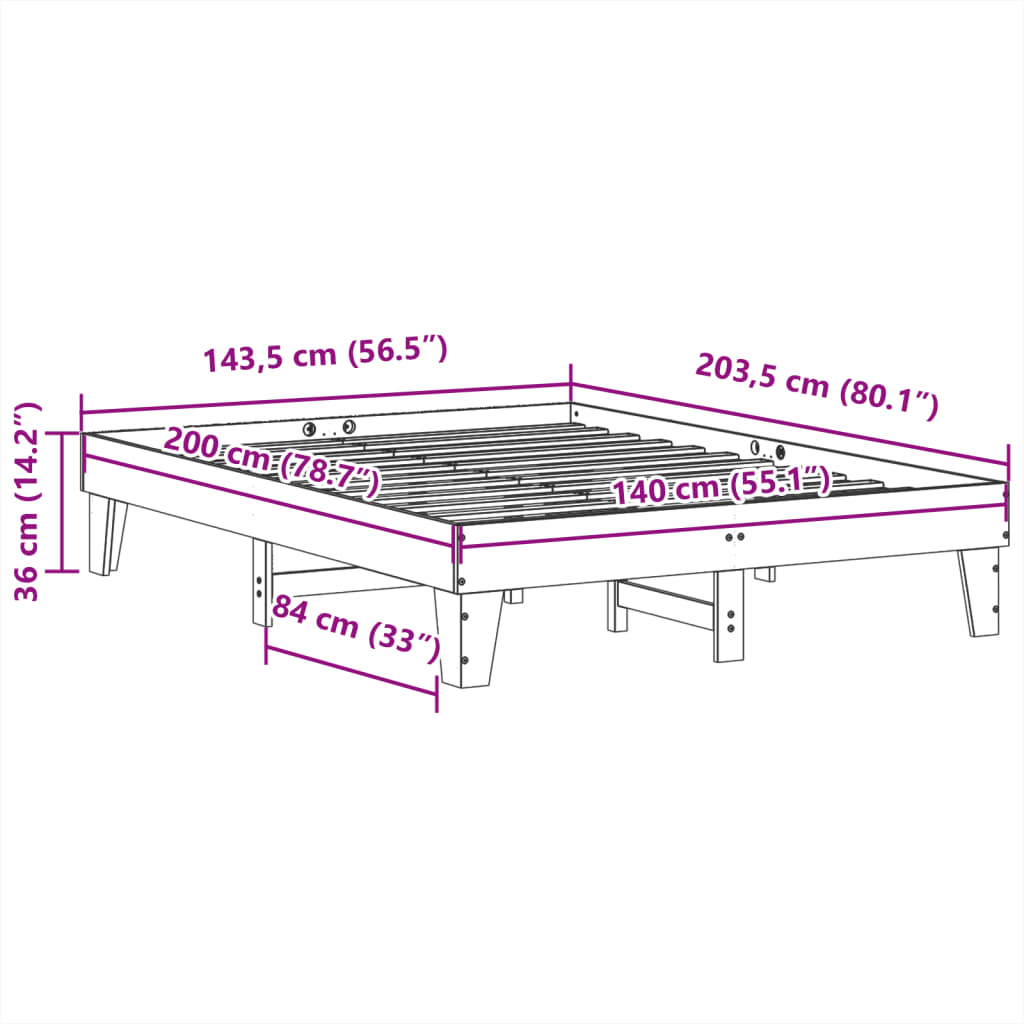 Cadre de lit sans matelas 140x200 cm bois massif de pin