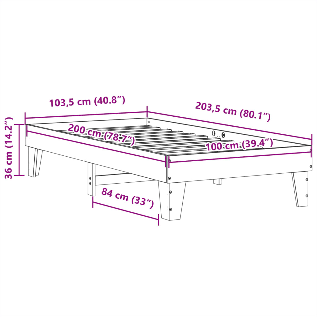 Cadre de lit sans matelas 100x200 cm bois massif de pin