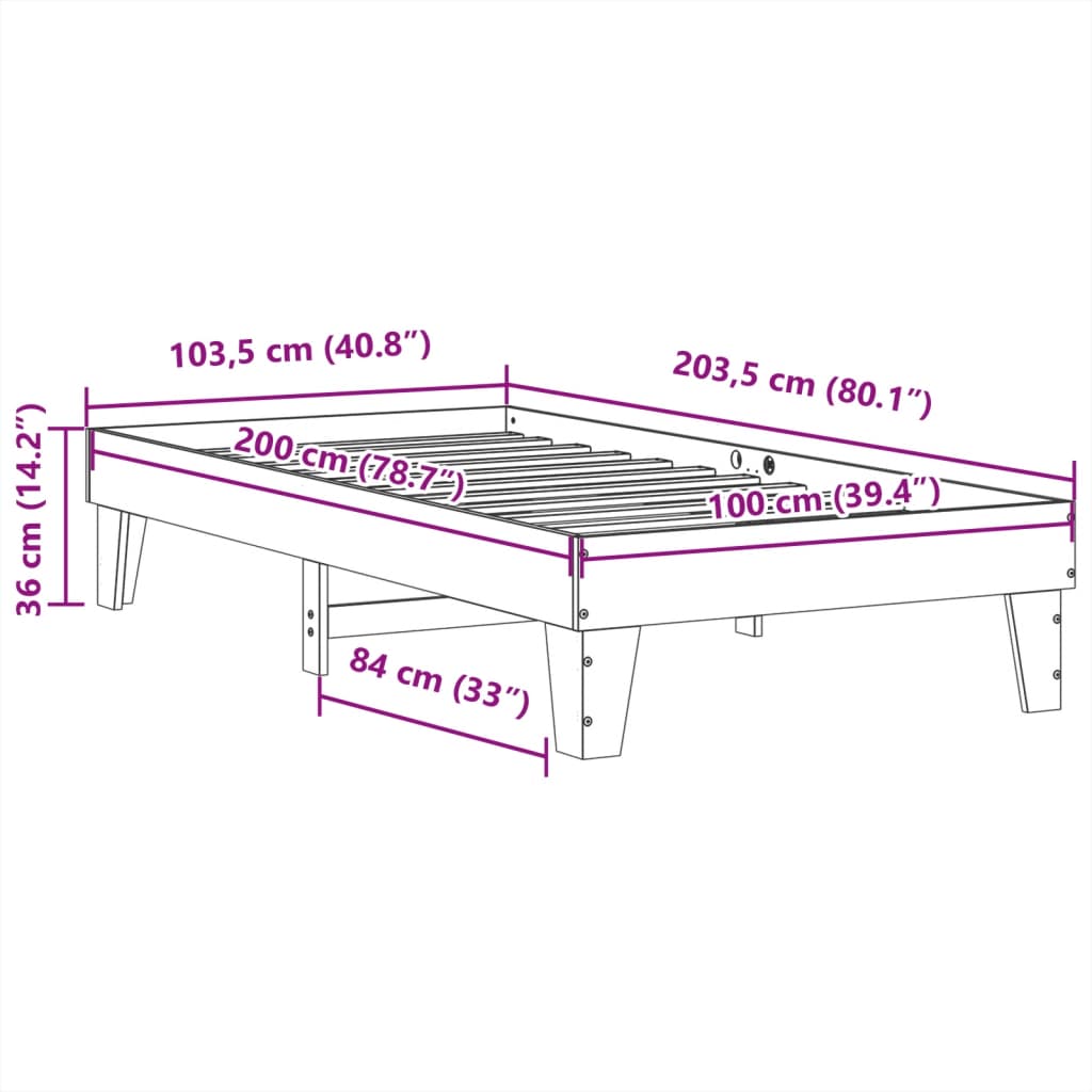 Cadre de lit sans matelas blanc 100x200 cm bois de pin massif