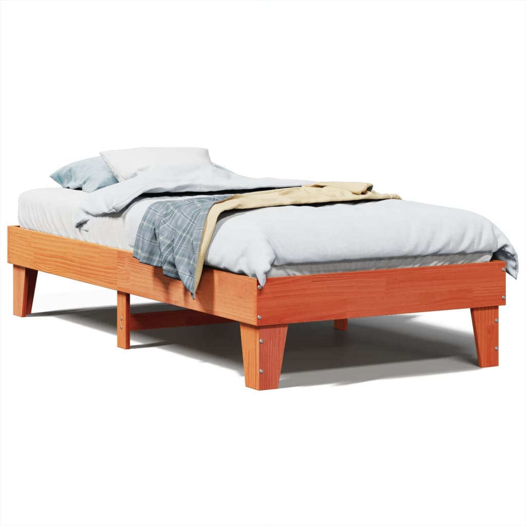 Cadre de lit sans matelas cire marron 100x200cm bois pin massif