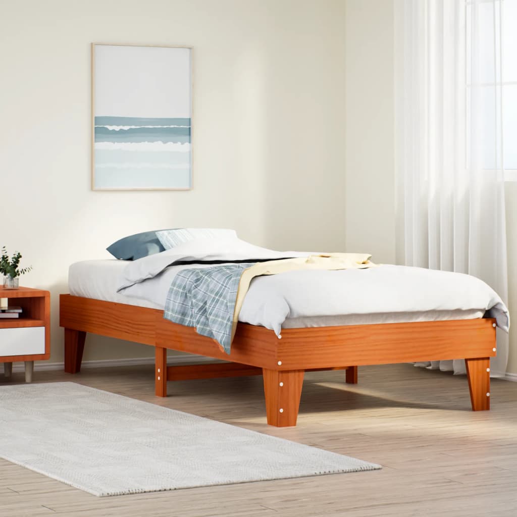 Cadre de lit sans matelas cire marron 100x200cm bois pin massif