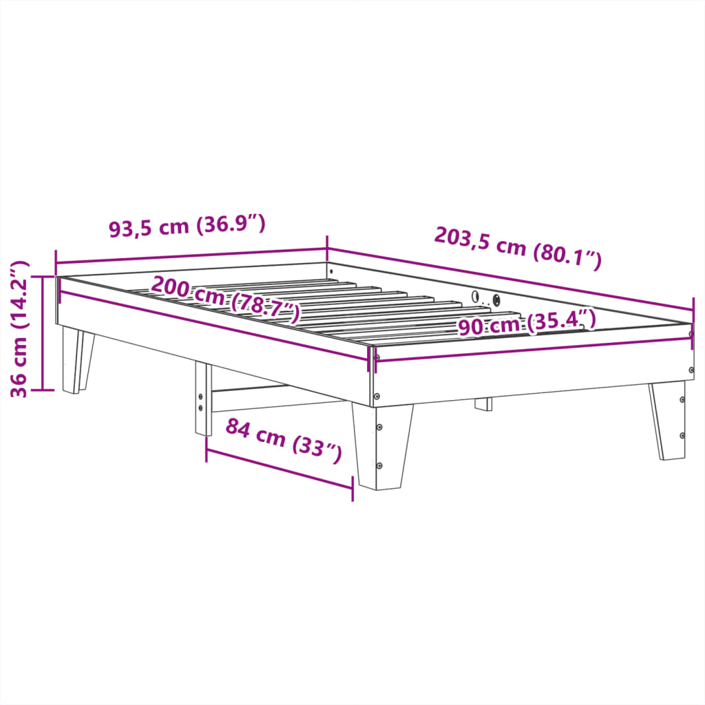 Cadre de lit sans matelas blanc 90x200 cm bois de pin massif