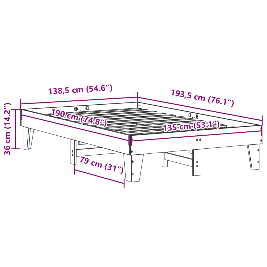 Cadre de lit sans matelas 135x190 cm bois de pin massif