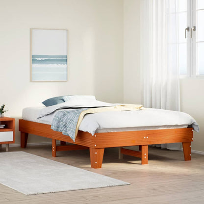 Cadre de lit sans matelas cire marron 135x190cm bois pin massif