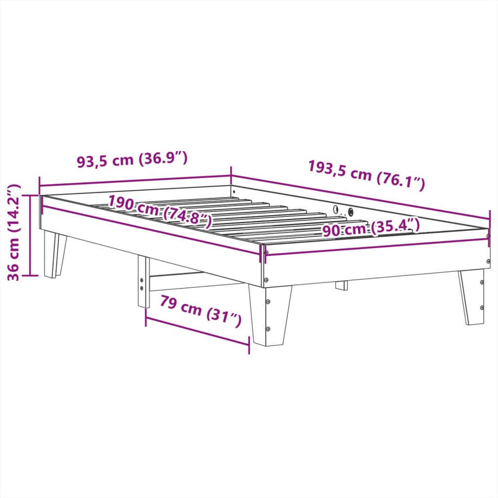 Cadre de lit sans matelas 90x190 cm bois de pin massif