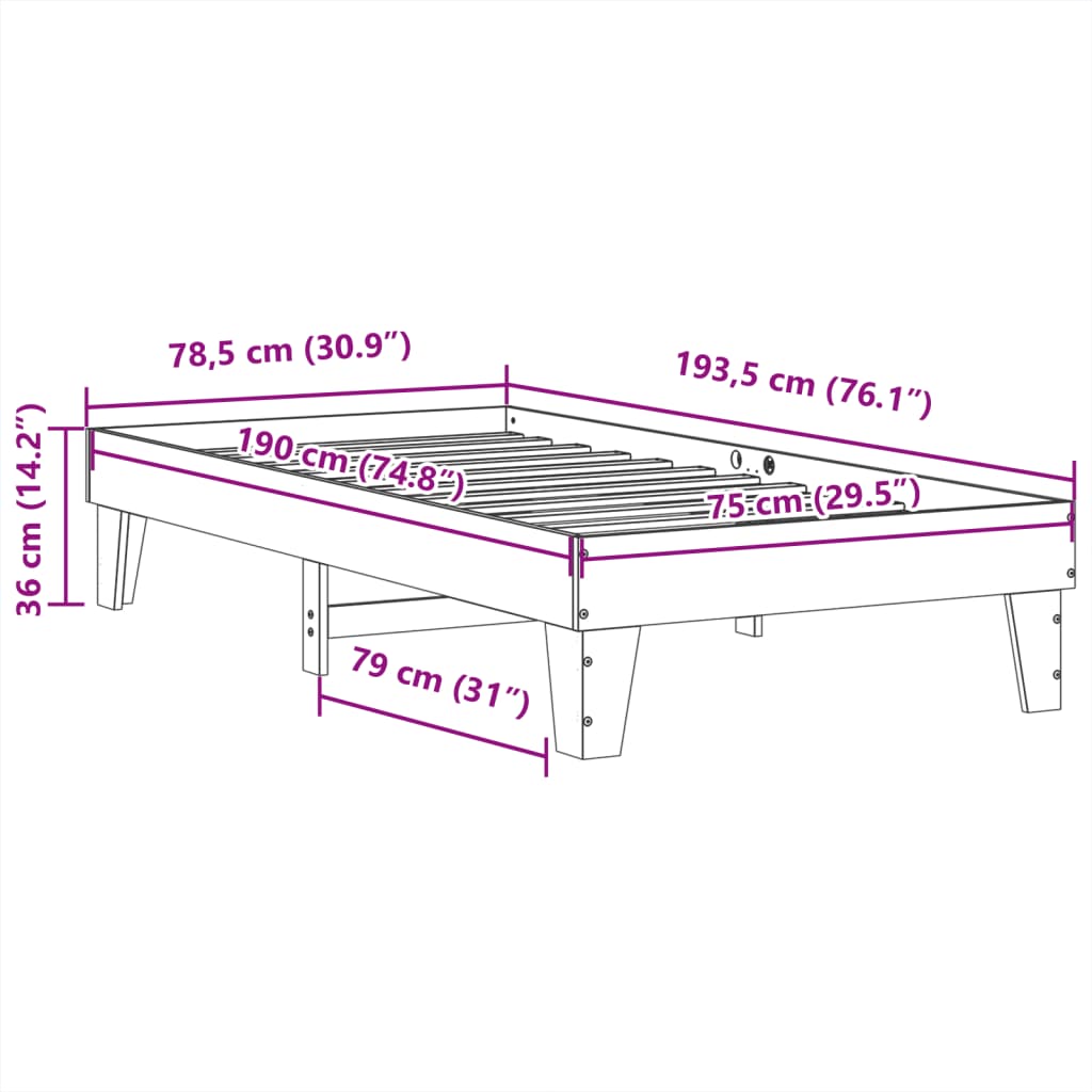 Cadre de lit sans matelas blanc 75x190 cm bois de pin massif