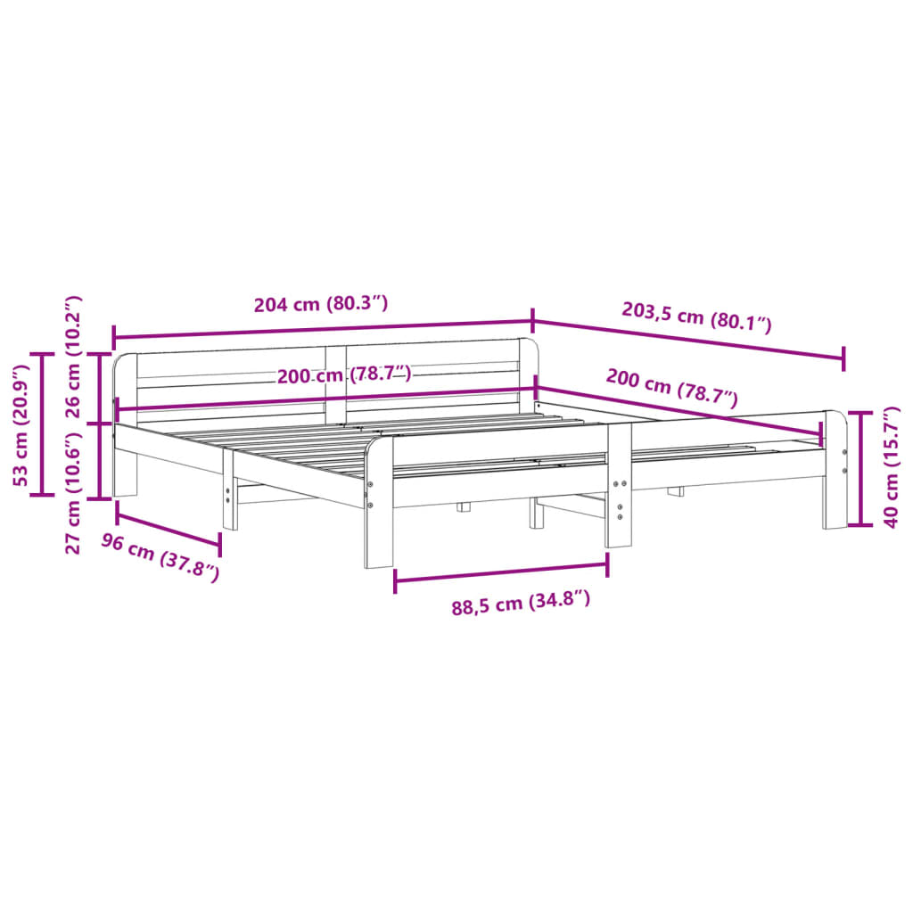 Cadre de lit sans matelas 200x200 cm bois massif de pin