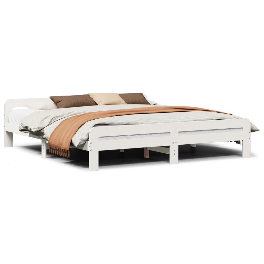 Cadre de lit sans matelas blanc 200x200 cm bois massif de pin