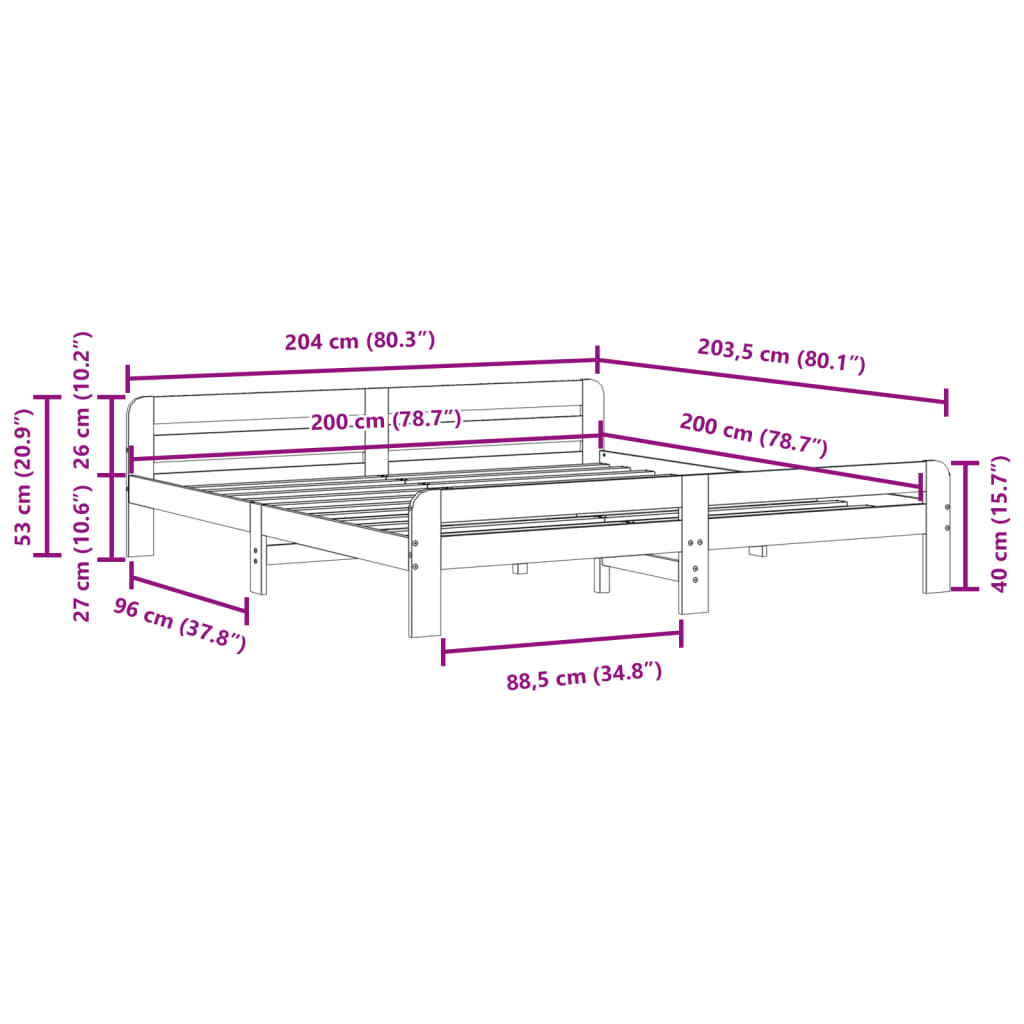 Cadre de lit sans matelas blanc 200x200 cm bois massif de pin