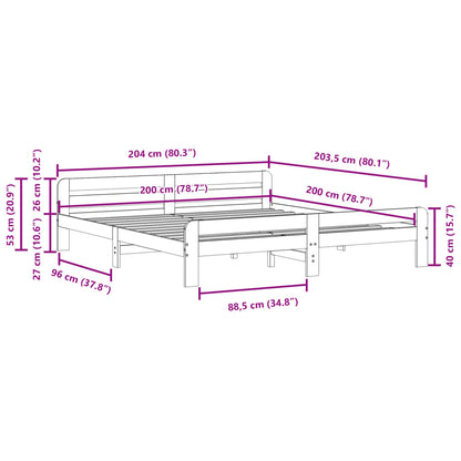 Cadre de lit sans matelas blanc 200x200 cm bois massif de pin