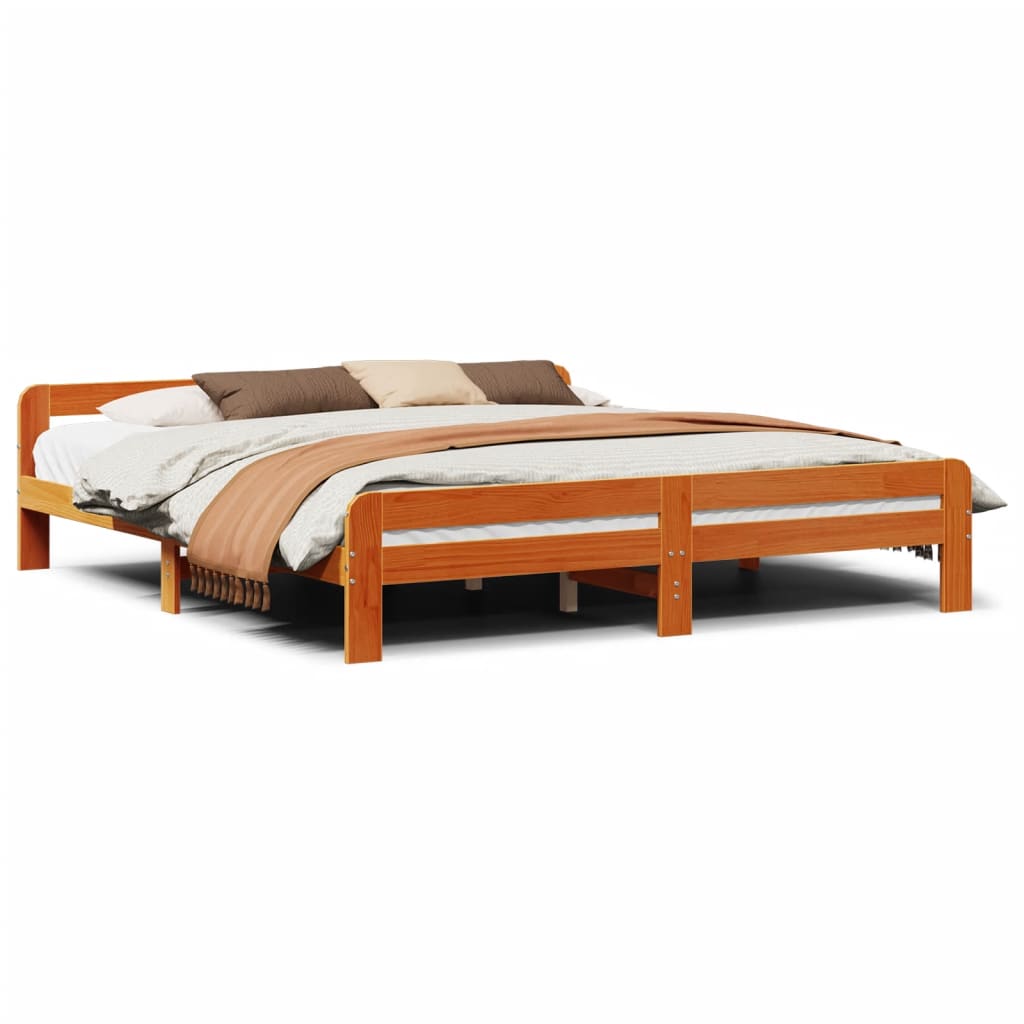 Cadre de lit sans matelas cire marron 200x200cm bois pin massif