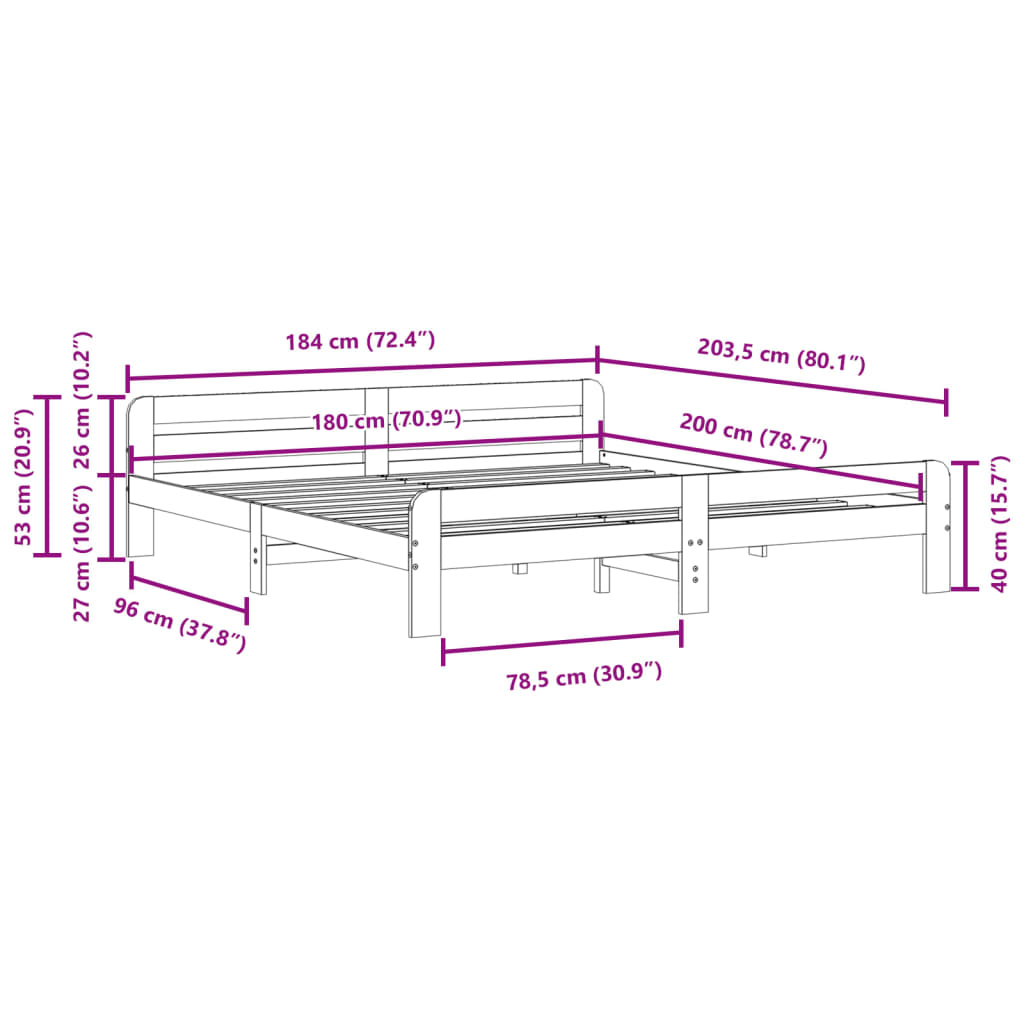 Cadre de lit sans matelas 180x200 cm bois massif de pin