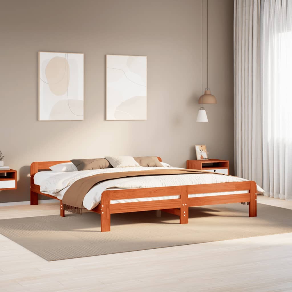 Cadre de lit sans matelas cire marron 180x200cm bois pin massif