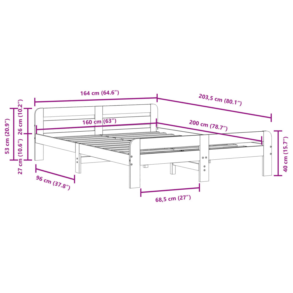 Cadre de lit sans matelas 160x200 cm bois massif de pin