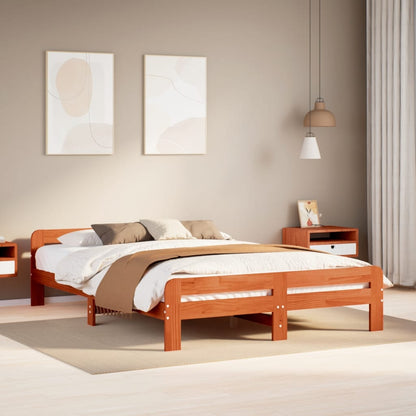 Cadre de lit sans matelas cire marron 160x200cm bois pin massif