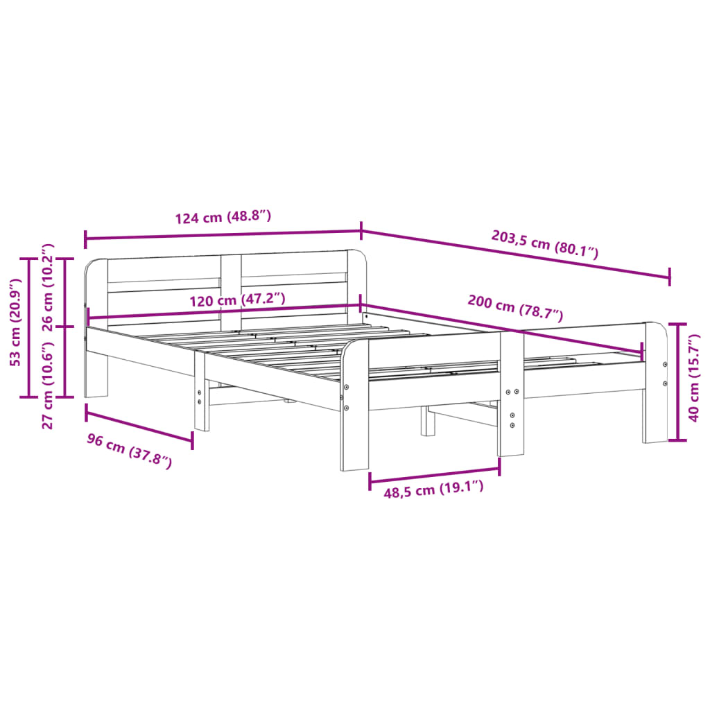 Cadre de lit sans matelas 120x200 cm bois de pin massif