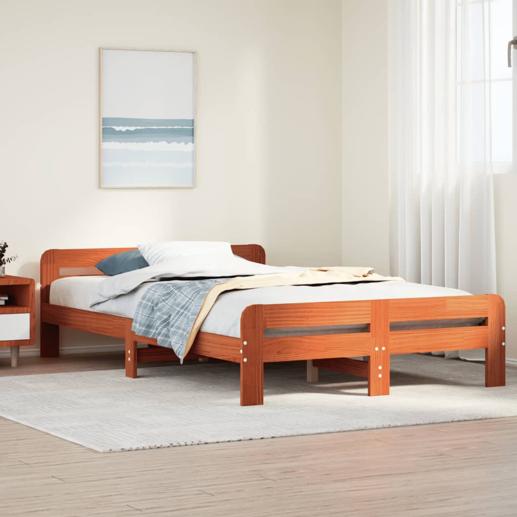 Cadre de lit sans matelas cire marron 120x200cm bois pin massif