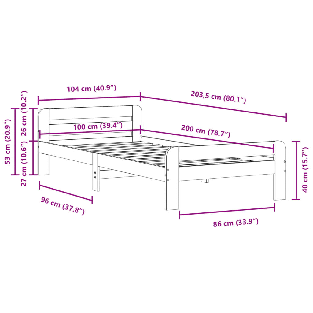 Cadre de lit sans matelas blanc 100x200 cm bois de pin massif