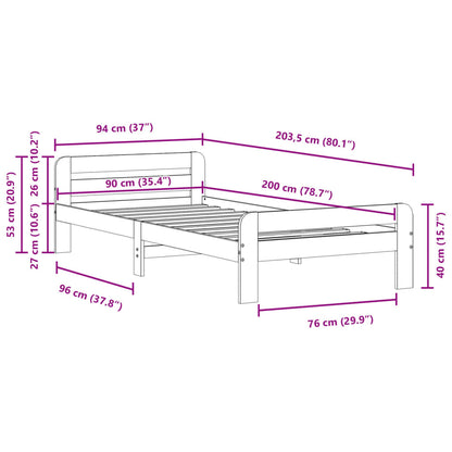 Cadre de lit sans matelas blanc 90x200 cm bois de pin massif