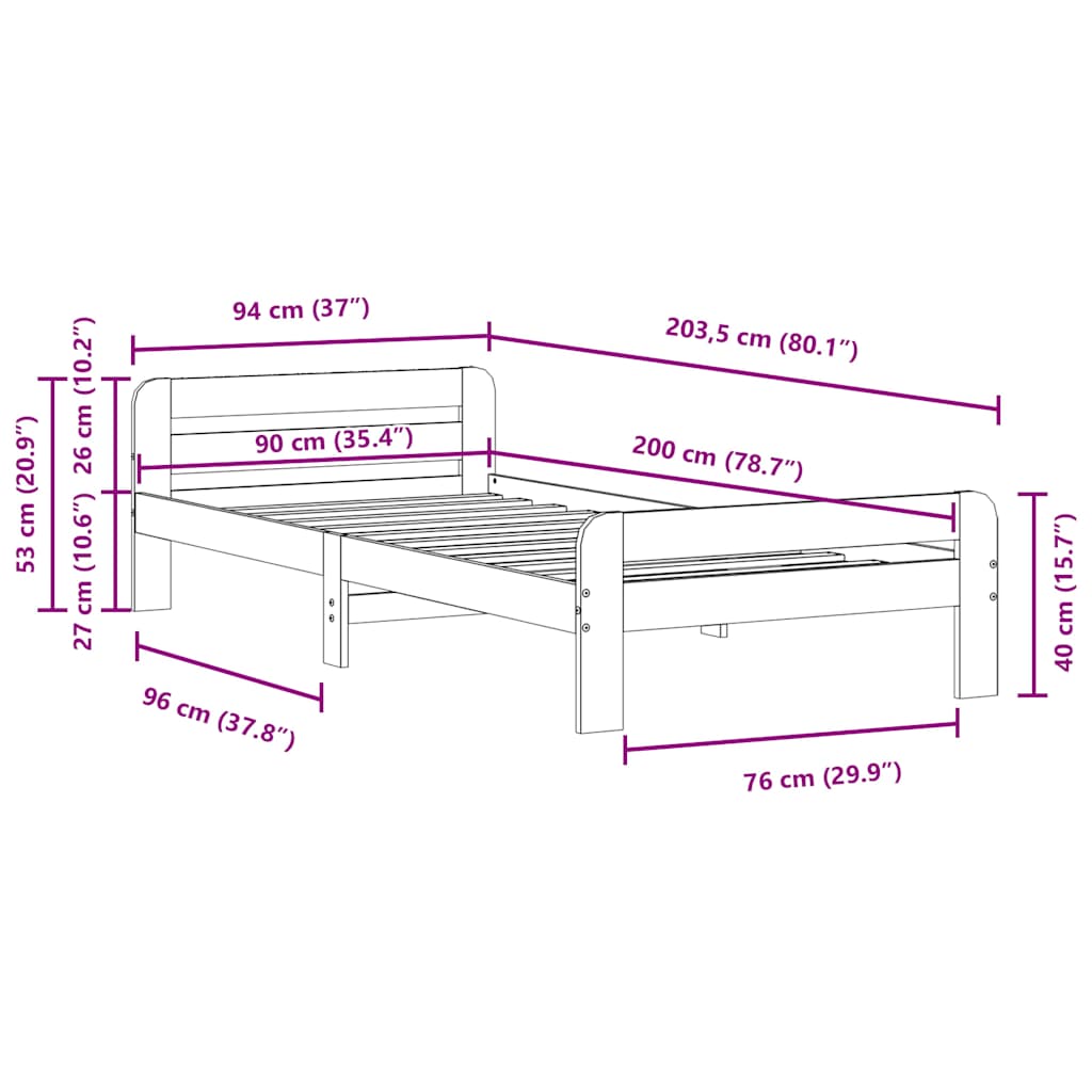 Cadre de lit sans matelas cire marron 90x200 cm bois pin massif