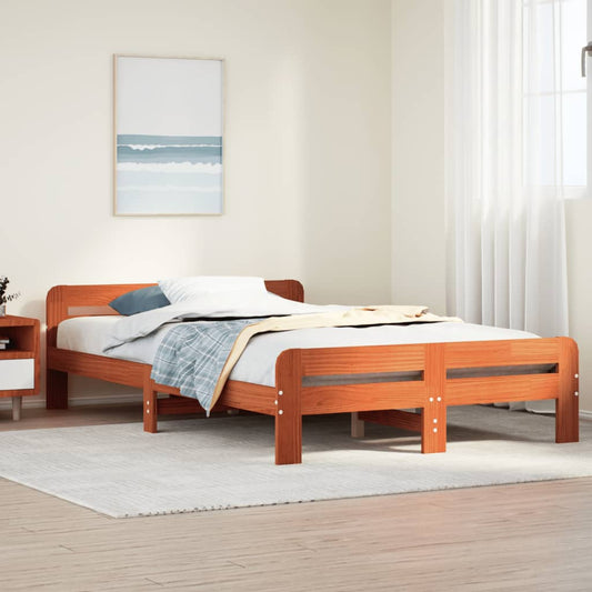 Cadre de lit sans matelas cire marron 135x190cm bois pin massif