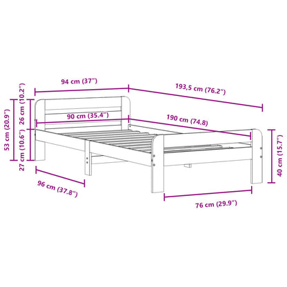 Cadre de lit sans matelas blanc 90x190 cm bois de pin massif