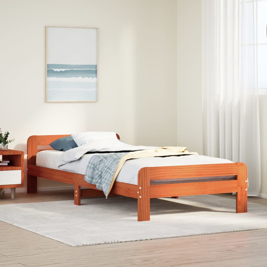 Cadre de lit sans matelas cire marron 90x190 cm bois pin massif