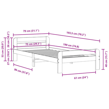 Cadre de lit sans matelas 75x190 cm bois de pin massif