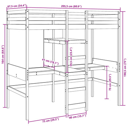 Cadre de lit superposé sans matelas 80x200cm bois massif de pin