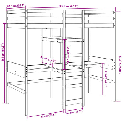 Cadre de lit superposé sans matelas blanc 80x200 cm pin massif