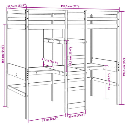 Cadre de lit superposé sans matelas blanc 75x190 cm pin massif