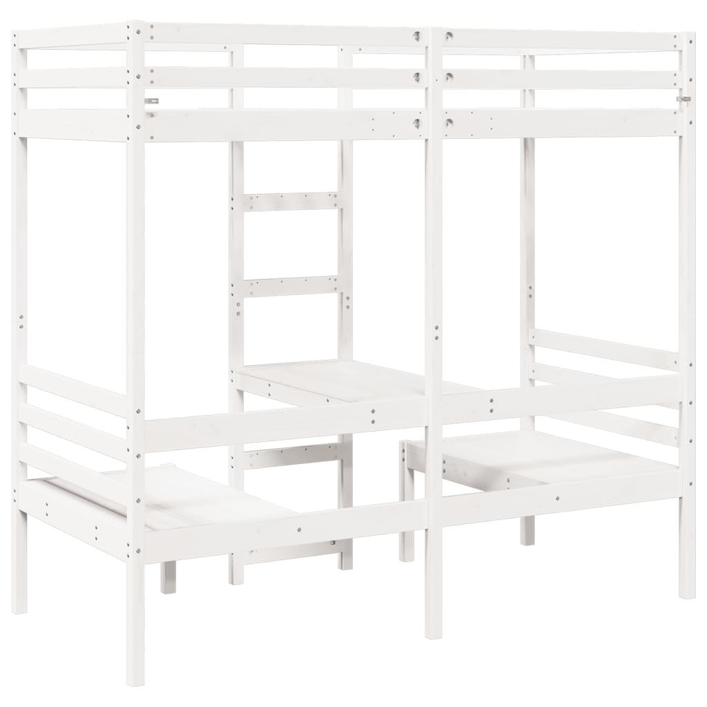 Lit mezzanine avec bureau et chaises blanc 90x200 cm pin massif