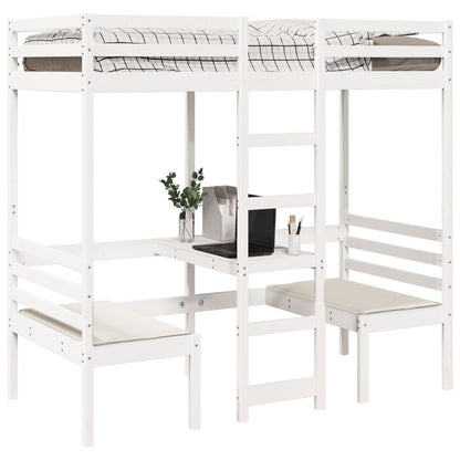 Lit mezzanine avec bureau et chaises blanc 90x200 cm pin massif