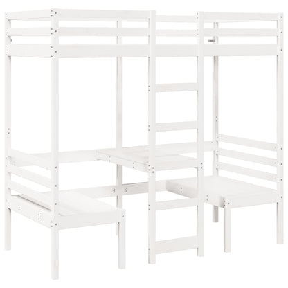 Lit mezzanine avec bureau et chaises blanc 90x200 cm pin massif