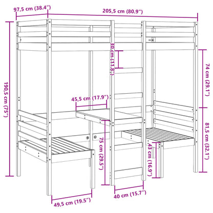 Lit mezzanine avec bureau et chaises blanc 90x200 cm pin massif