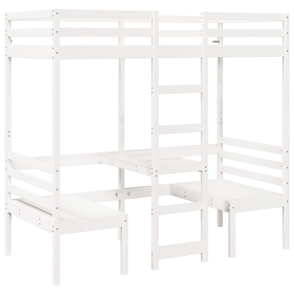 Lit mezzanine avec bureau et chaises blanc 80x200 cm pin massif