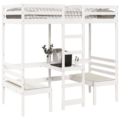 Lit mezzanine avec bureau et chaises blanc 80x200 cm pin massif