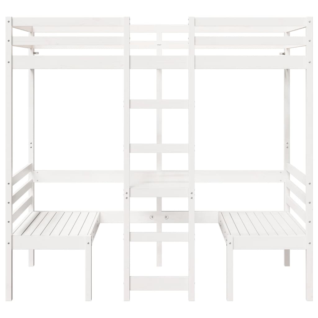 Lit mezzanine avec bureau et chaises blanc 80x200 cm pin massif