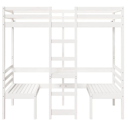 Lit mezzanine avec bureau et chaises blanc 80x200 cm pin massif