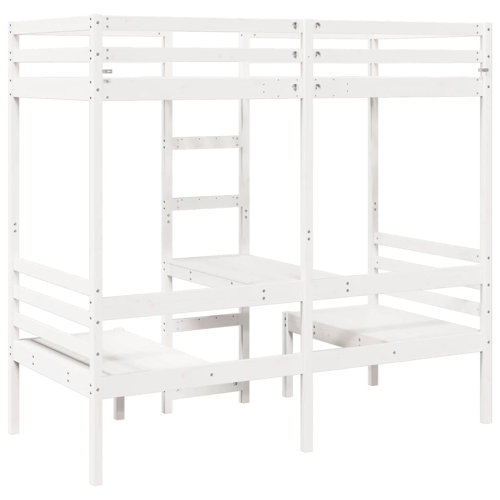 Lit mezzanine avec bureau et chaises blanc 80x200 cm pin massif