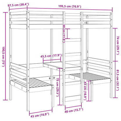 Lit mezzanine avec bureau et chaises 90x190 cm pin massif