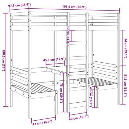 Lit mezzanine avec bureau et chaises blanc 90x190 cm pin massif