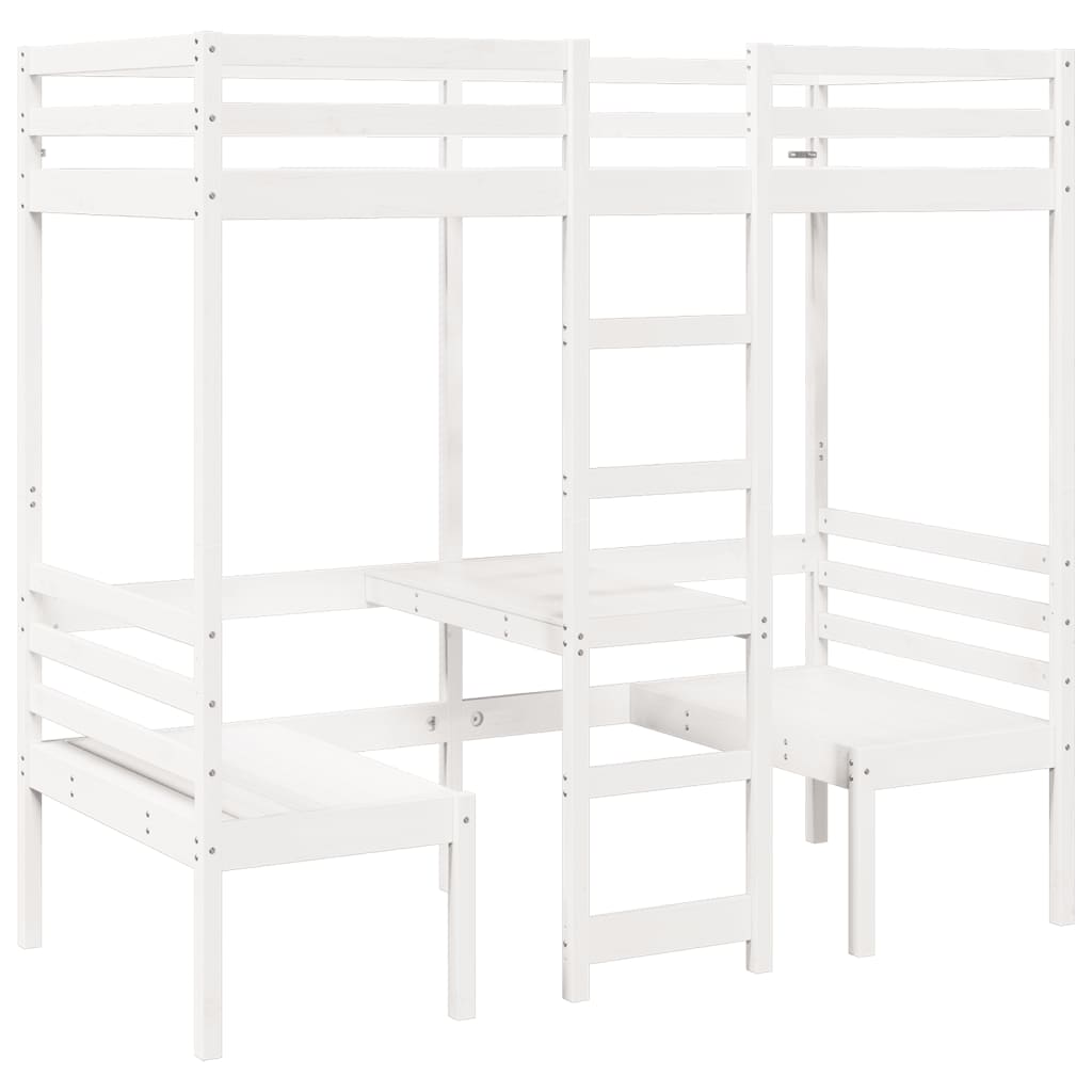 Lit mezzanine avec bureau et chaises blanc 75x190 cm pin massif