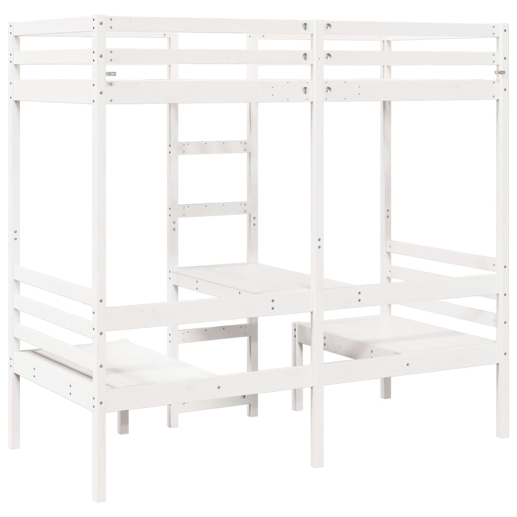 Lit mezzanine avec bureau et chaises blanc 75x190 cm pin massif