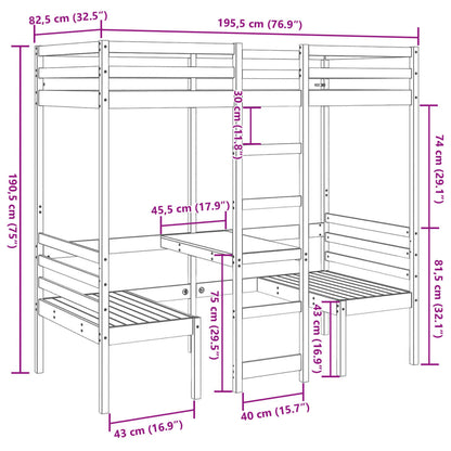 Lit mezzanine avec bureau et chaises blanc 75x190 cm pin massif