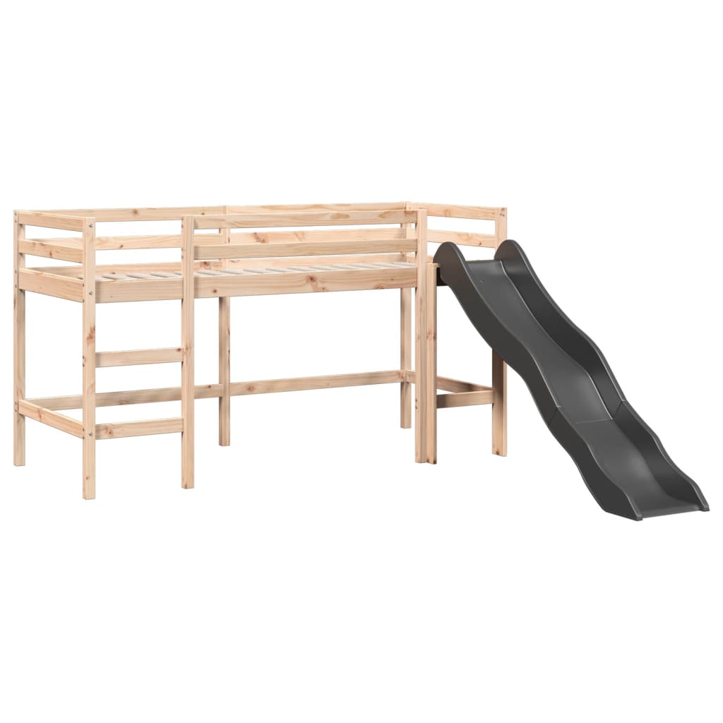 Lit mezzanine enfants et rideaux blanc/noir 80x200cm pin massif