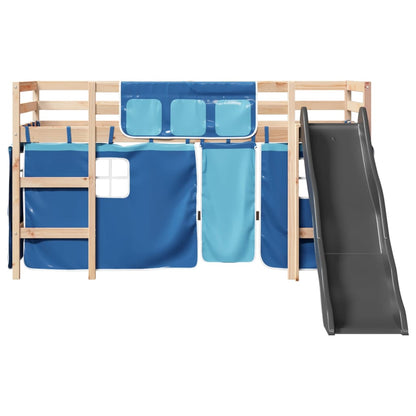 Lit mezzanine enfants et rideaux bleu 80x200cm bois pin massif