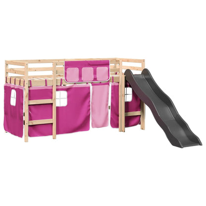 Lit mezzanine enfants et rideaux rose 80x200cm bois pin massif